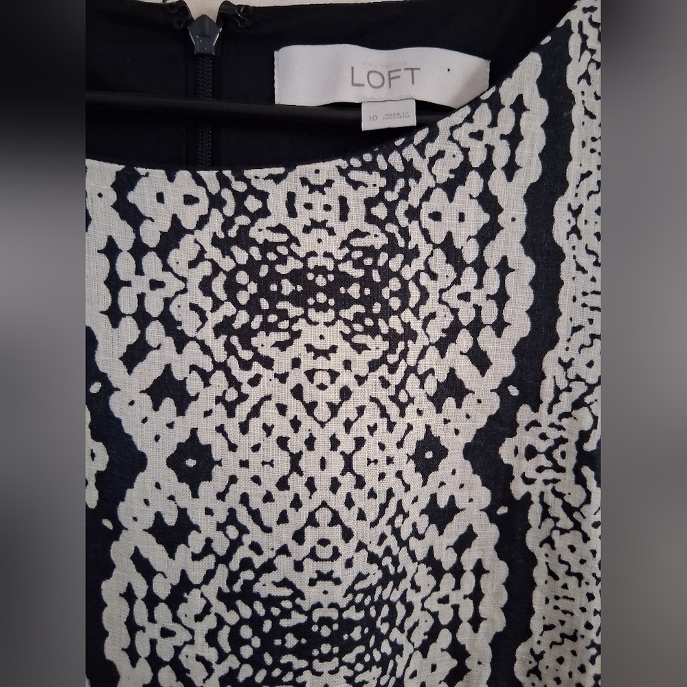 LOFT Black and White Midi Dress with Pink Trim - Picture 4 of 4